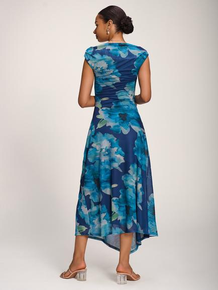 Jolie Moi Mesh Midaxi Dress, Blue Multi - view 2, Blue Multi