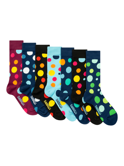 OddBalls Polka Dot Cotton Blend Socks, Pack of 7, Multi, Multi