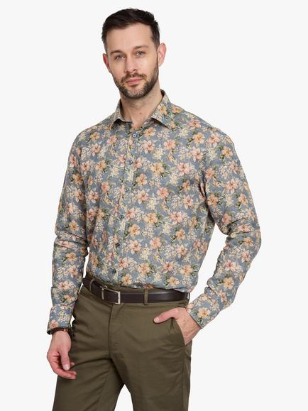 Simon Carter Vintage Floral Print Linen Shirt, Blue Denim, Blue Denim