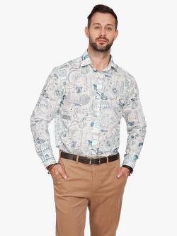 Simon Carter Sketches Tailored Fit Cotton Shirt, White/Multi, White/Multi