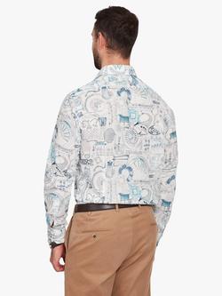 Simon Carter Sketches Tailored Fit Cotton Shirt, White/Multi - view 2, White/Multi