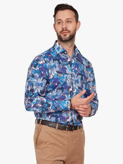 Simon Carter Prosp Flower Tailored Fit Cotton Shirt, Blue/Multi, Blue/Multi
