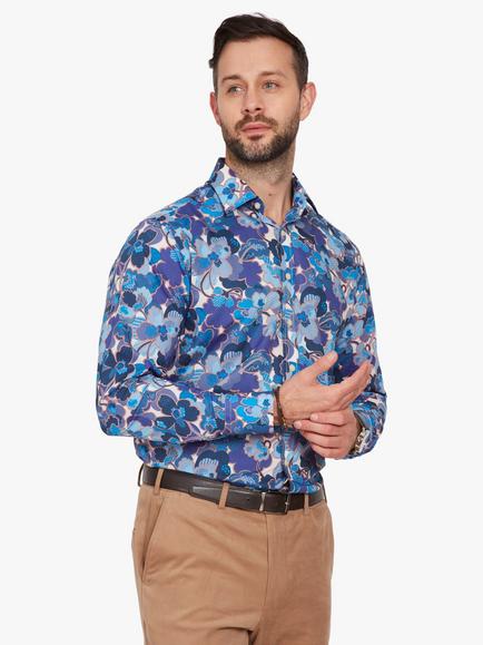 Simon Carter Liberty Print Prospect Flower Tailored Fit Cotton Shirt, Blue/Multi, Blue/Multi