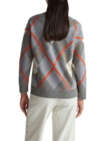 Benetton Ribbed V-Neck Boxy Fit Jumper, Grey - view 2, Grey