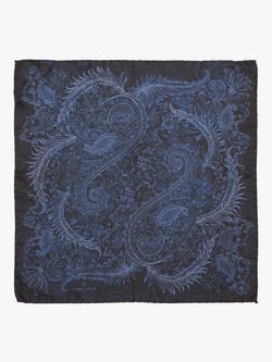Simon Carter Night Paisley Silk Pocket Square, Navy, Navy