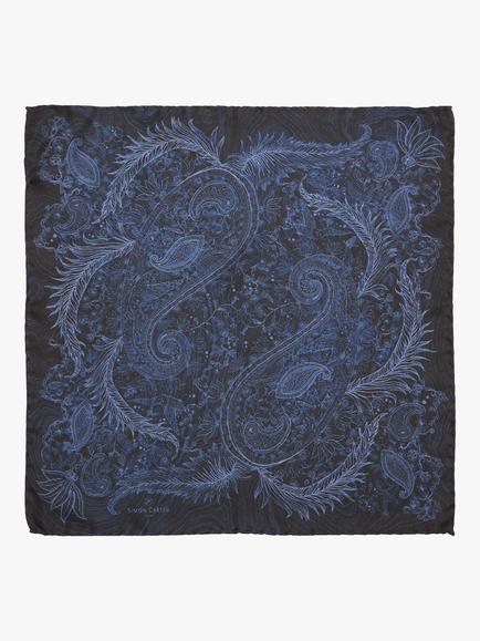 Simon Carter Night Paisley Silk Pocket Square, Navy, Navy