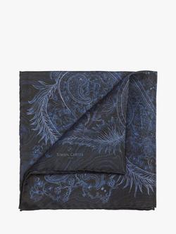 Simon Carter Night Paisley Silk Pocket Square, Navy - view 2, Navy
