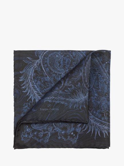 Simon Carter Night Paisley Silk Pocket Square, Navy - view 2, Navy