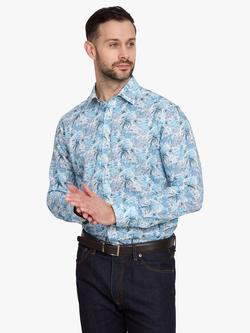 Simon Carter Holiday Vista Linen Cotton Blend Shirt, Blue/White, Blue/White