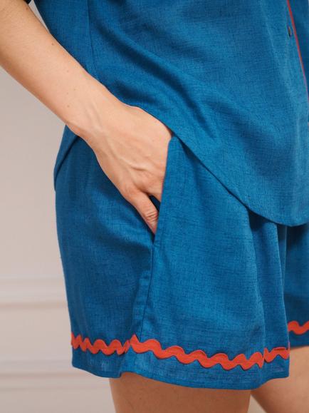 Their Nibs Button Through Short Pyjama Set, Cobalt - view 2, Cobalt