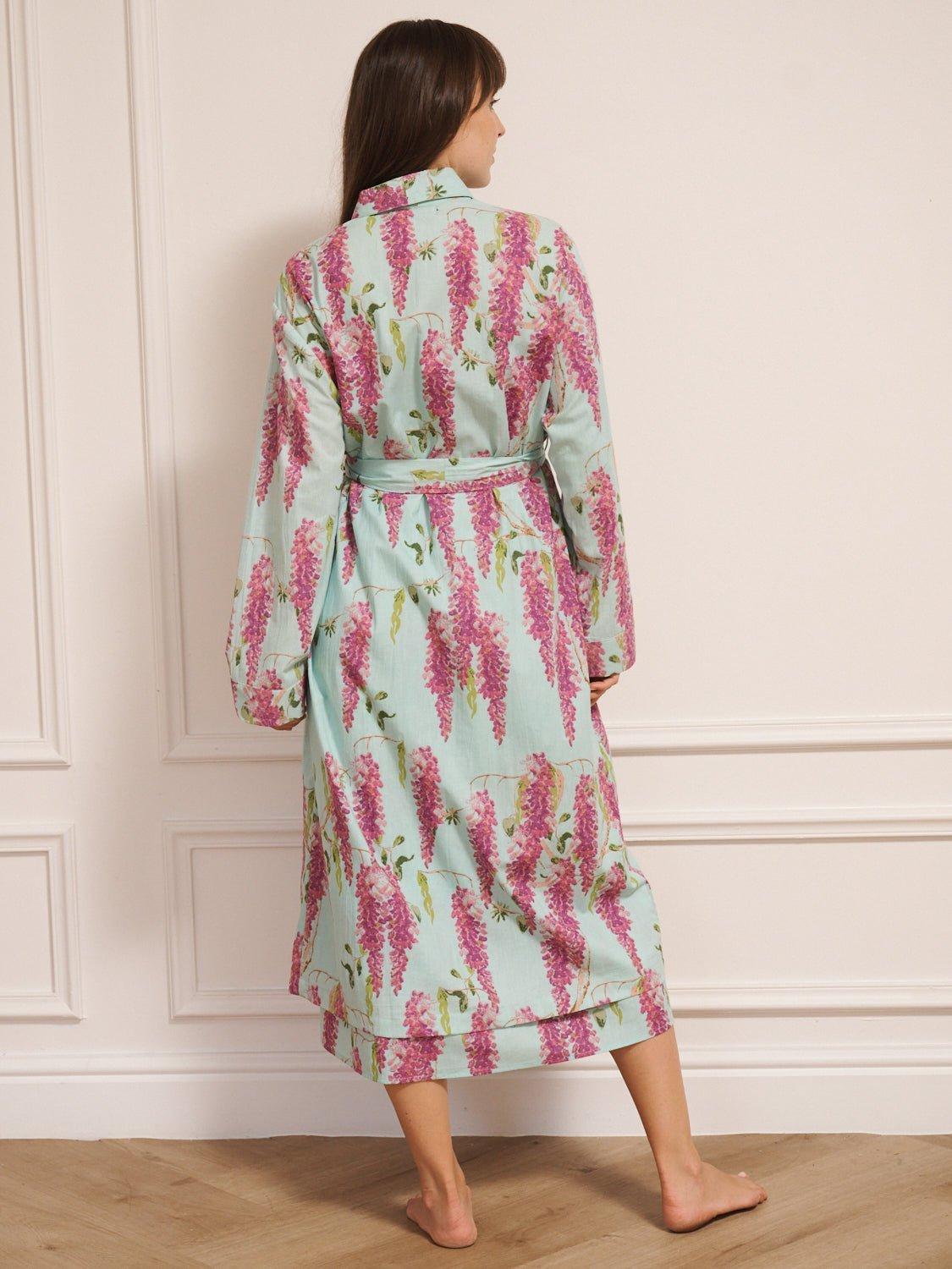 Their Nibs Floral Print Cotton Robe, Duck Egg