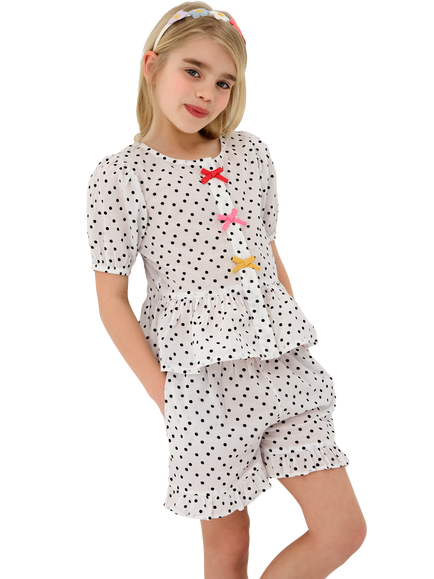 Angels by Accessorize Kids' Puff Sleeve Polka Dot Top, White, White
