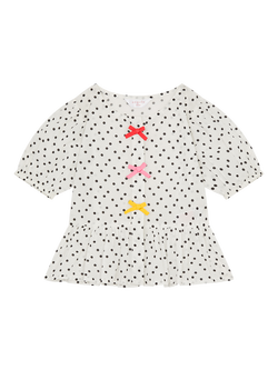 Angels by Accessorize Kids' Puff Sleeve Polka Dot Top, White - view 2, White