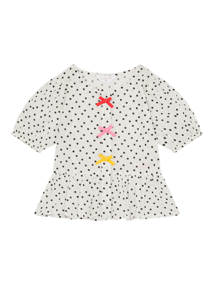 Angels by Accessorize Kids' Puff Sleeve Polka Dot Top, White - view 2, White