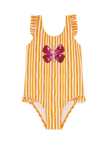 Angels by Accessorize Kids' Stripe Butterfly Swimsuit, Yellow, Yellow