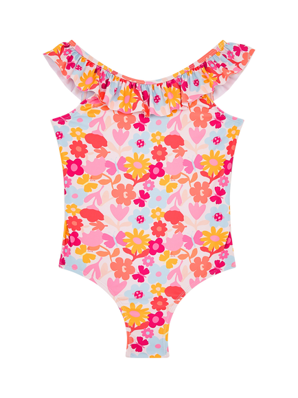 Angels by Accessorize Kids' Floral Frill Swimsuit, Multi - view 2, Multi