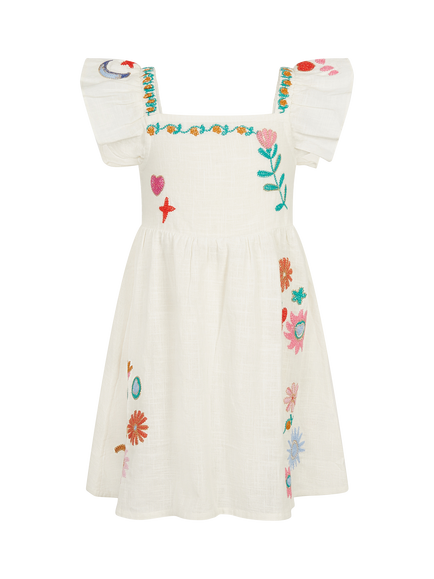 Angels by Accessorize Kids' Embroidered Flutter Sleeve Dress, Multi - view 2, Multi