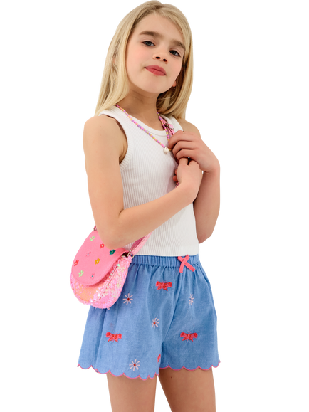 Angels by Accessorize Kids' Embroidered Chambray Shorts, Blue, Blue