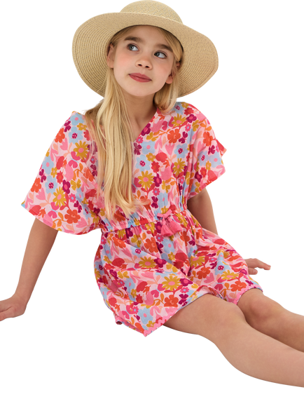 Angels by Accessorize Kids' Floral Print Kaftan, Multi, Multi