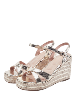 Moda in Pelle Maylia Woven Raffia Wedge Heel Sandals, Gold - view 2, Gold