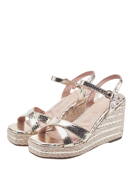 Moda in Pelle Maylia Woven Raffia Wedge Heel Sandals, Gold - view 2, Gold
