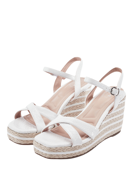 Moda in Pelle Maylia Woven Raffia Wedge Heel Sandals, White - view 2, White