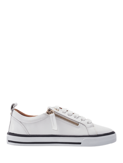Moda in Pelle Alexie Leather Zip Lace Up Trainers, White, White