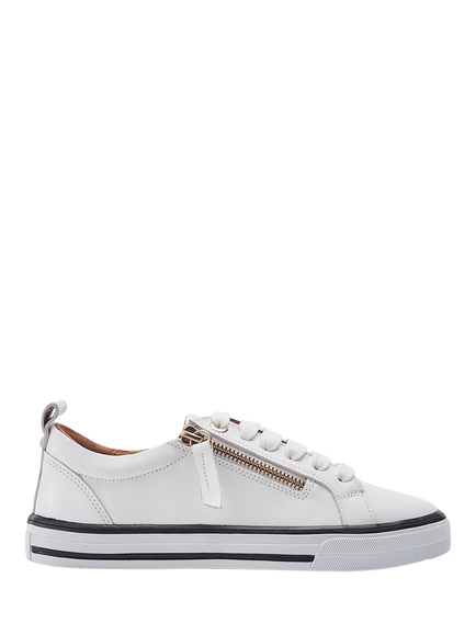 Moda in Pelle Alexie Leather Zip Lace Up Trainers, White, White