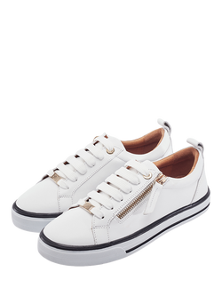 Moda in Pelle Alexie Leather Zip Lace Up Trainers, White - view 2, White