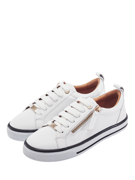 Moda in Pelle Alexie Leather Zip Lace Up Trainers, White - view 2, White