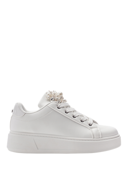 Moda in Pelle Bonnee Porvair Embellished Flatform Lace Up Trainers, White, White