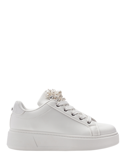 Moda in Pelle Bonnee Porvair Embellished Flatform Lace Up Trainers, White, White