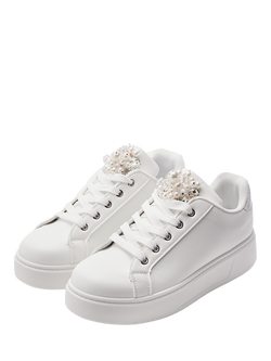 Moda in Pelle Bonnee Porvair Embellished Flatform Lace Up Trainers, White - view 2, White