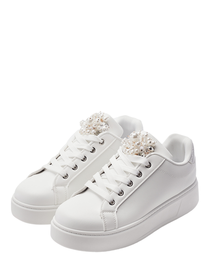 Moda in Pelle Bonnee Porvair Embellished Flatform Lace Up Trainers, White - view 2, White