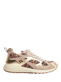 Moda in Pelle Bryani Suede Lace Up Trainers, Gold/Multi, Gold/Multi