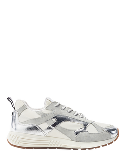 Moda in Pelle Bryani Suede Lace Up Trainers, White/Silver, White/Silver