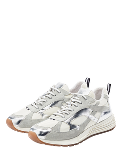 Moda in Pelle Bryani Suede Lace Up Trainers, White/Silver - view 2, White/Silver