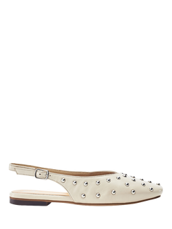 Moda in Pelle Fiarra Leather Stud Detail Ballerina Pumps, Off White, Off White