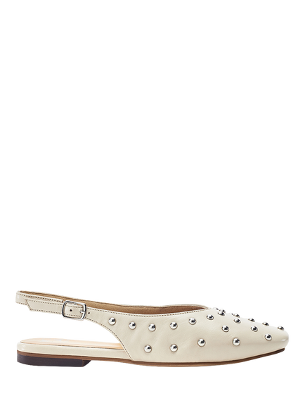 Moda in Pelle Fiarra Leather Stud Detail Ballerina Pumps, Off White, Off White