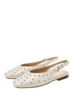Moda in Pelle Fiarra Leather Stud Detail Ballerina Pumps, Off White - view 2, Off White