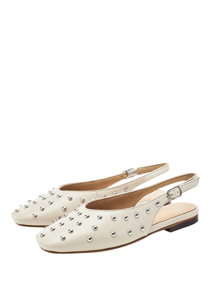 Moda in Pelle Fiarra Leather Stud Detail Ballerina Pumps, Off White - view 2, Off White