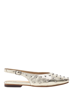 Moda in Pelle Fiarra Leather Stud Detail Ballerina Pumps, Gold, Gold