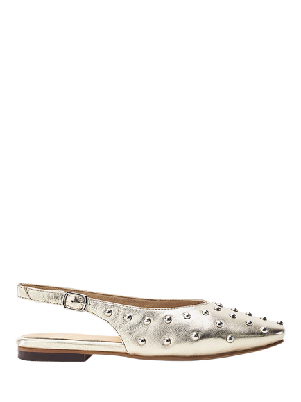 Moda in Pelle Fiarra Leather Stud Detail Ballerina Pumps, Gold, Gold