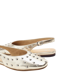 Moda in Pelle Fiarra Leather Stud Detail Ballerina Pumps, Gold - view 2, Gold