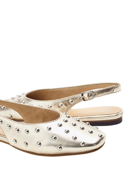 Moda in Pelle Fiarra Leather Stud Detail Ballerina Pumps, Gold - view 2, Gold