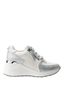 Moda in Pelle Bayley Porvair Zip Lace Up Trainers, Silver/White, Silver/White