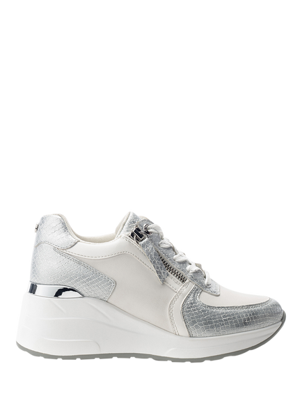 Moda in Pelle Bayley Porvair Zip Lace Up Trainers, Silver/White, Silver/White