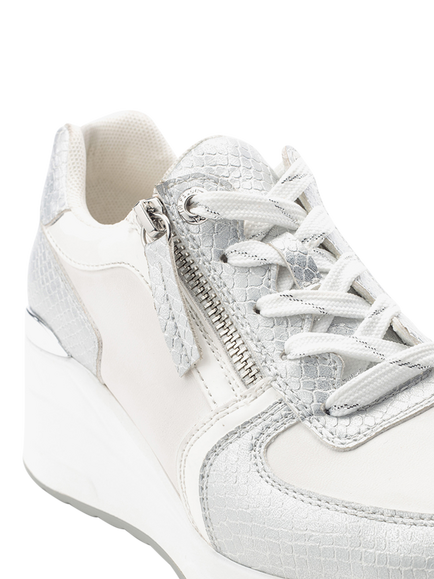 Moda in Pelle Bayley Porvair Zip Lace Up Trainers, Silver/White - view 2, Silver/White