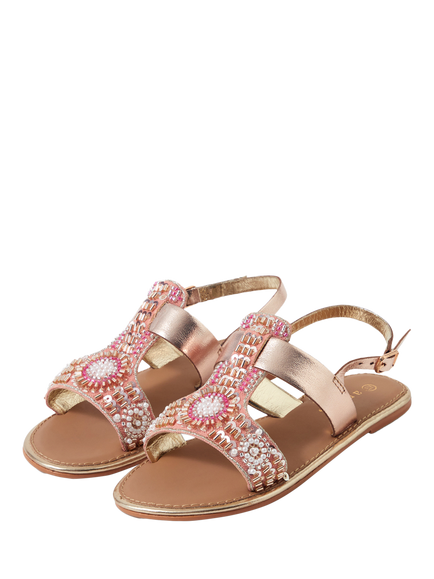 Angels by Accessorize Kids' Beaded Metallic Sandals, Pink - view 2, Pink