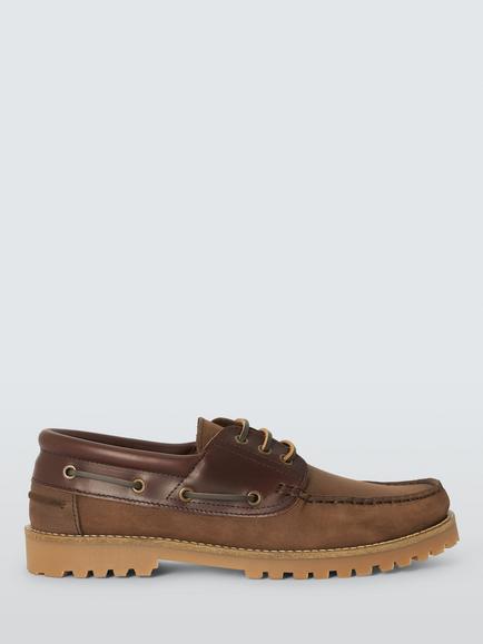 John Lewis Bure Leather Boat Shoes, Brown Mid, Brown Mid